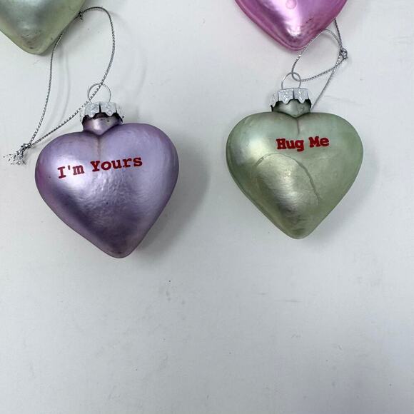 Lillian Vernon Pastel Candy Conversation Hearts Blown Glass Valentines Ornaments - Picture 12 of 12